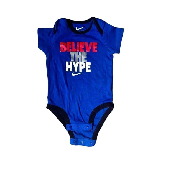 NIKE “Believe the Hype”‎ Baby 6/9M Blue Onesie - Picture 1 of 3